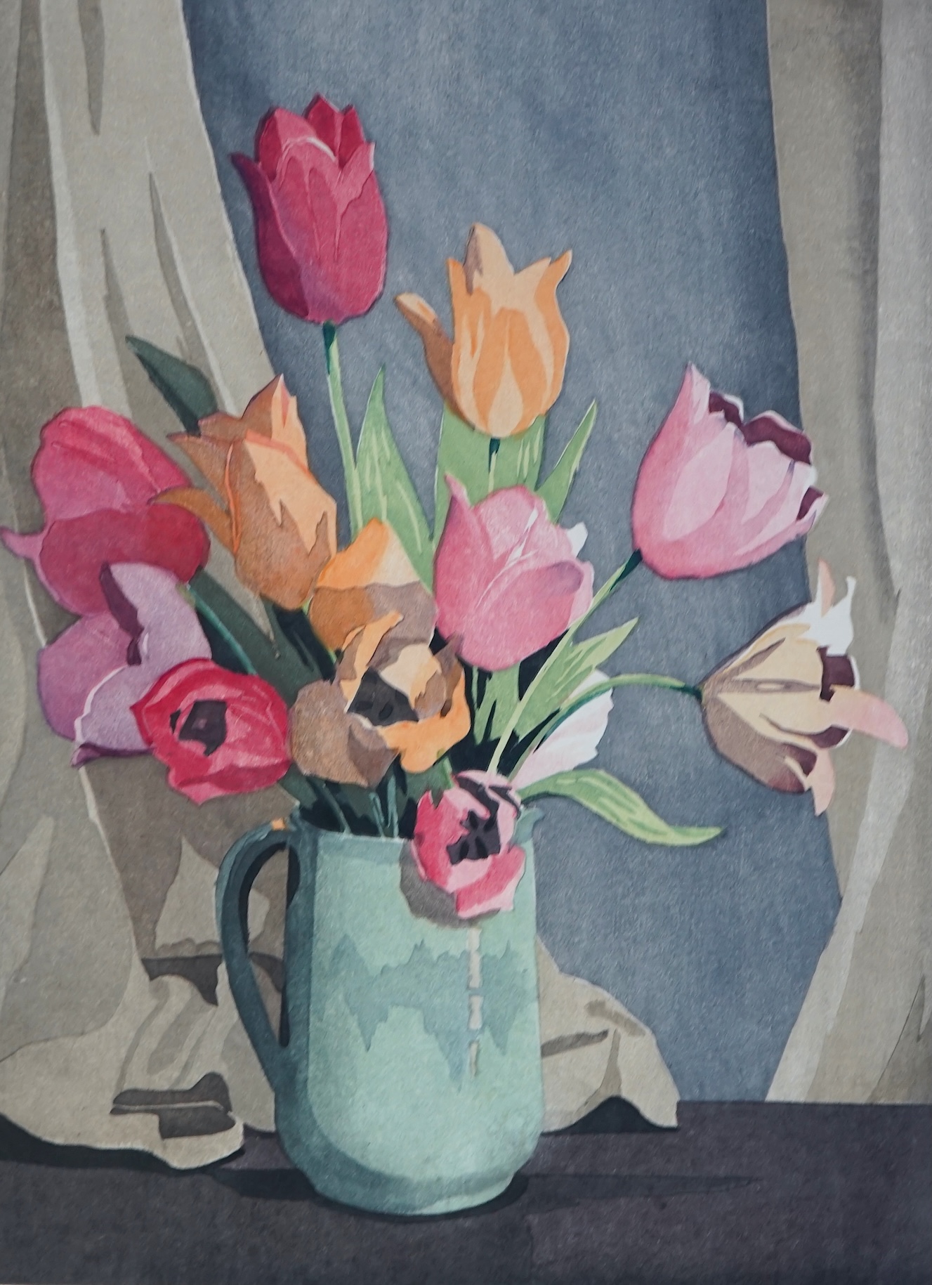 Eric Slater (British, 1896-1963), Tulips, woodcut, 33 x 24.5cm